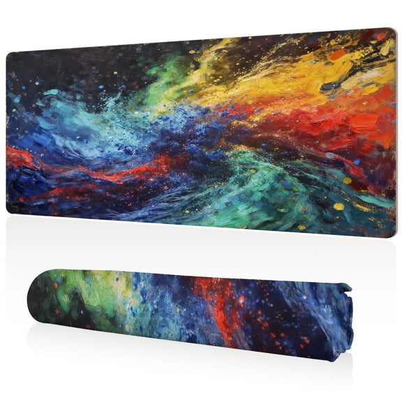 LIVEKEY Mouse Pad Ultra Large 80x40x0.3cm Full Desk Coverage Vibrant Abstract Splash Art Design with Non Slip Sewn Edges for Gaming and Office