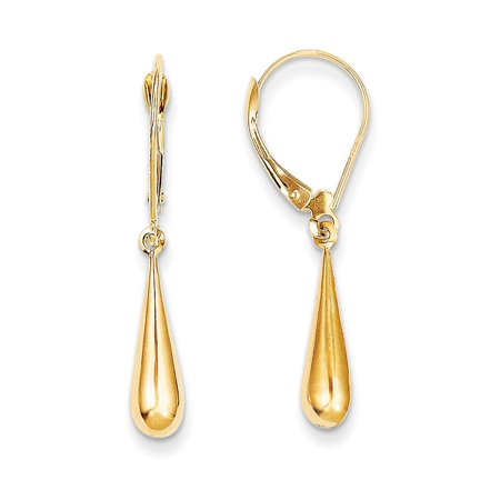 14k Yellow Gold Teardrop Drop Dangle Chandelier Leverback Earrings Lever Back