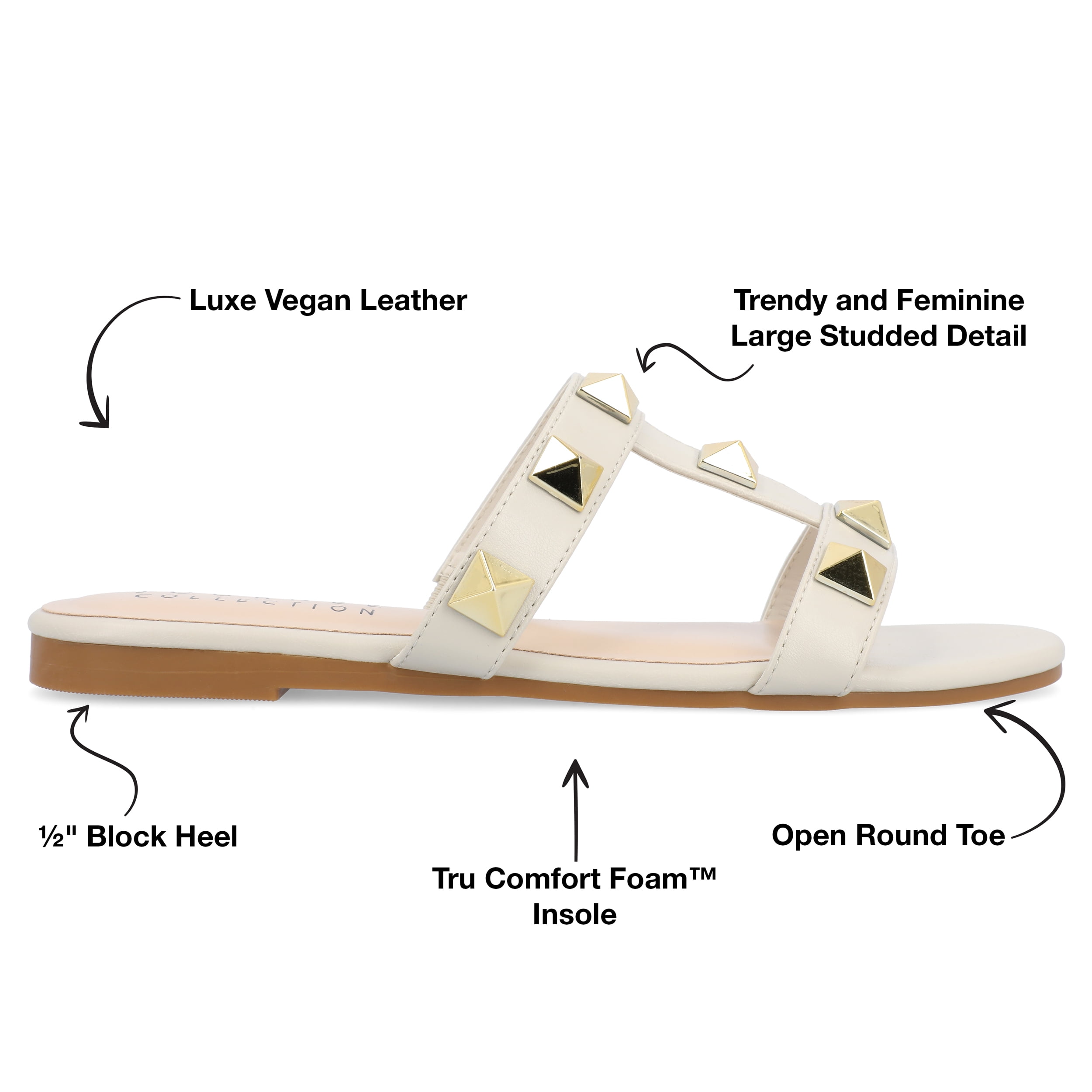 Journee Womens Kendall Studded Slide Flat Sandals