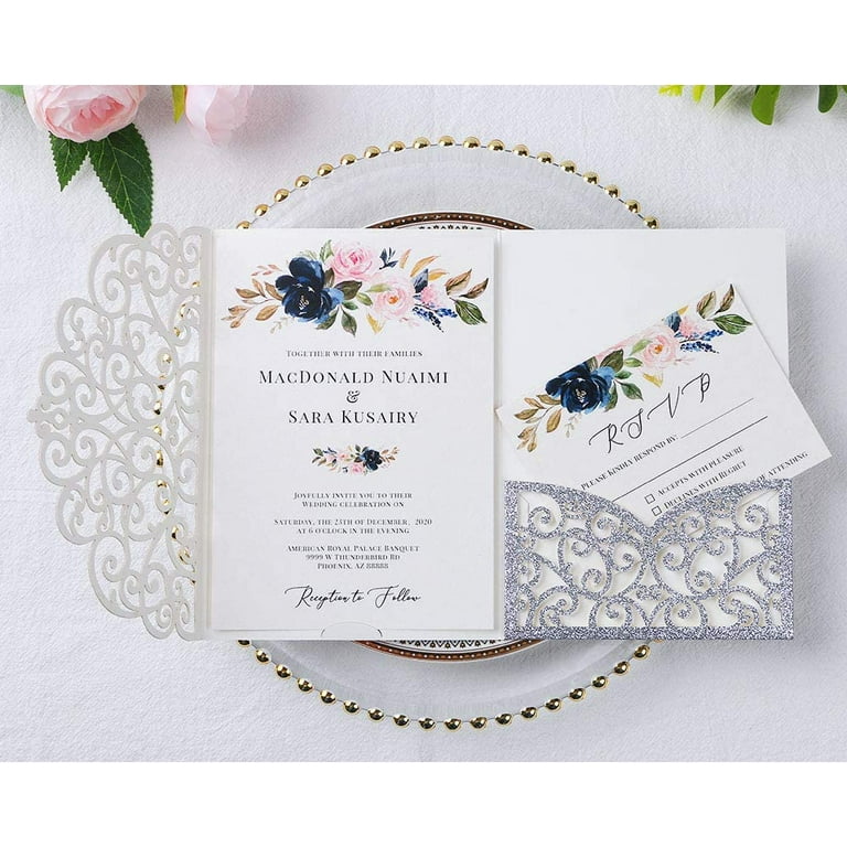 Gold Pocket Laser Cut Wedding Invitations with Amazing Silver