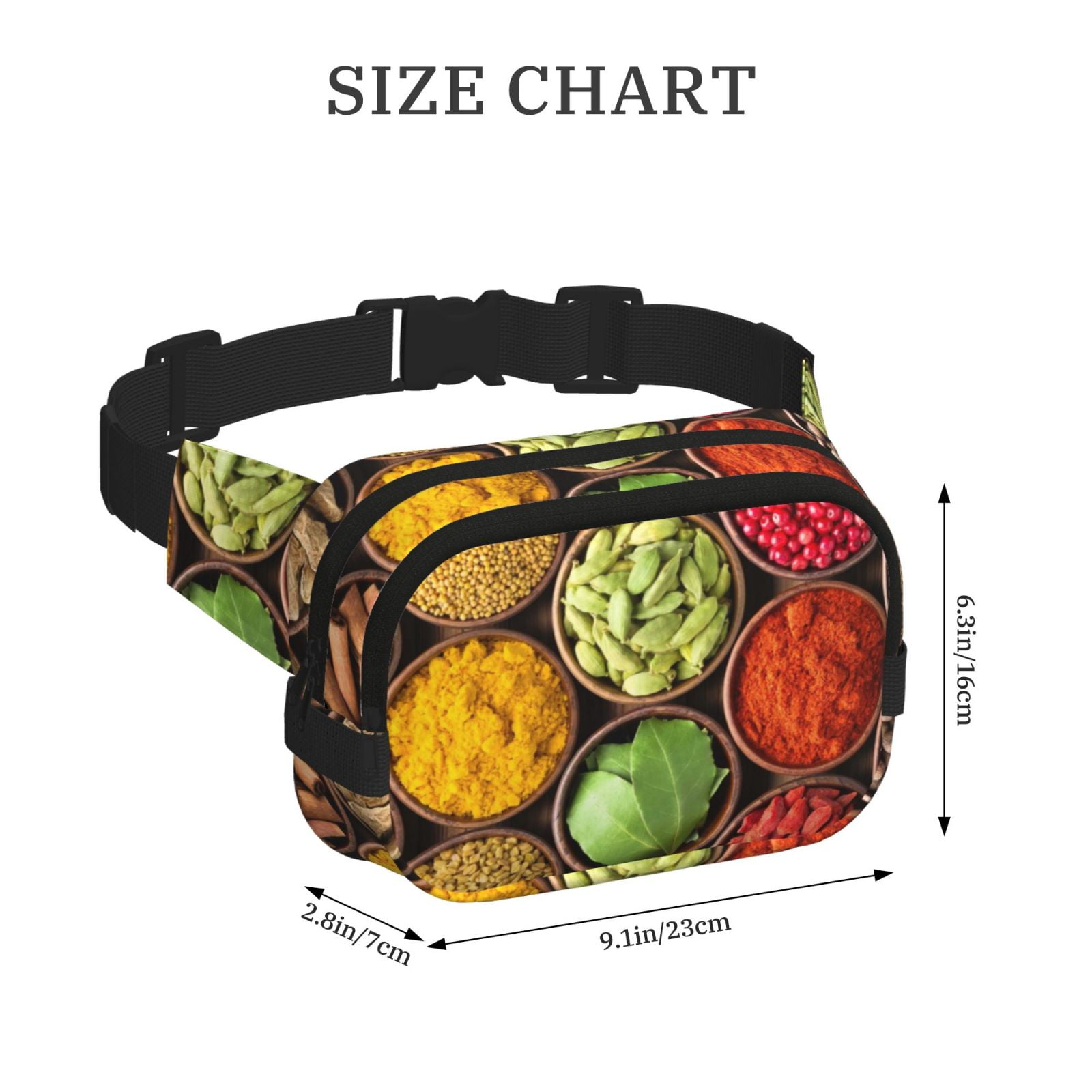 Picia Spices And Herbs Print Square Double-Layer Waist Bag Mini Adjustable Waist Belt Bag Exercise Running Travel Hiking