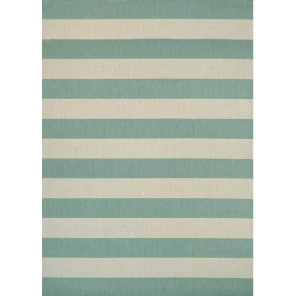 3.9' x 5.5' Green and Ivory Striped Rectangular Outdoor Area Throw Rug