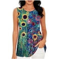 thumbnail image 2 of JTZGDY Flowy Tank Tops for Women Trendy Floral Printed Summer Sleeveless Scoop Neck Ruched Pleated Loose Fit Cozy Tunic Blouse Dressy Peplum Top, 2 of 7