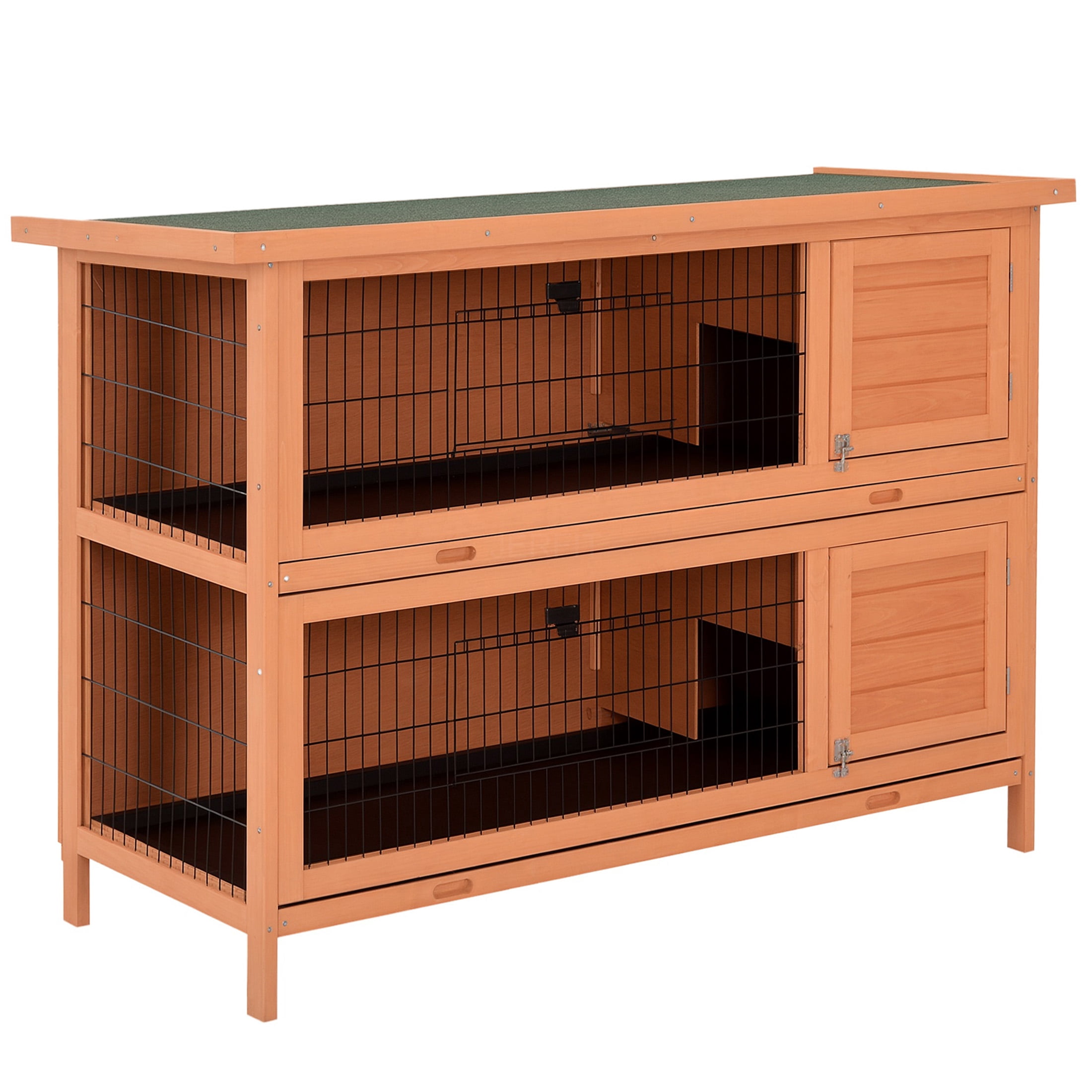 JERFIT 2-Tier Wooden Rabbit Hutch with Outdoor Run, Pull-Out Tray & Waterproof Asphalt Roof, Small Animal Cage House for Rabbits, Guinea Pigs, Bunnies