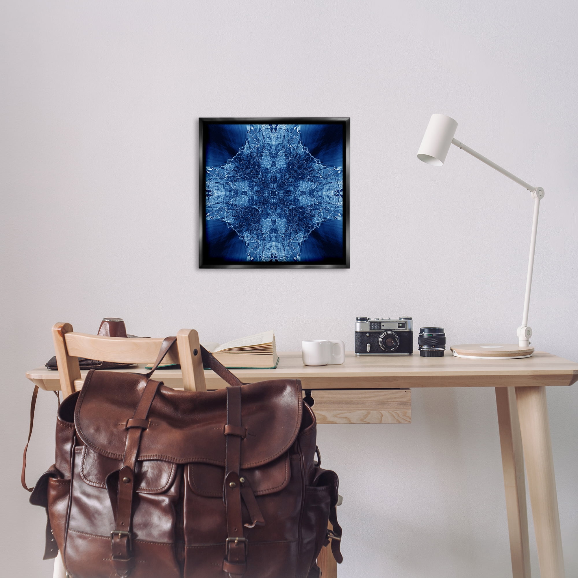 Stupell Industries Blue Balanced Tie Dye Abstract Painting Black Floater Framed Canvas Art Print Wall Art, 25 x 25