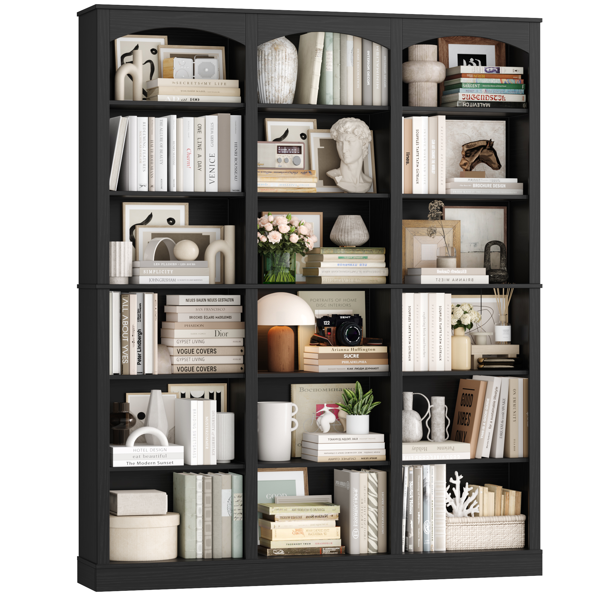 Homfa 18-Cube Bookcase with Arched Top, Black Bark photo 8