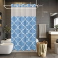 thumbnail image 3 of Lake Blue Plaid No Hook Shower Curtain with Snap in Liner Retro Country Moroccan National Geometrical Plaid Waterproof Bathroom Shower Curtain with See Through Top Window for Bathtub 36" x 72", 3 of 9
