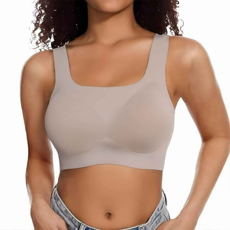 REORIAFEE Women Bras Wirefree Gathered Together Bras Seamless Brassiere Breathable Wide Strap Comfy Corset Underwear Classic Comfortable Support Lingerie Gray XL