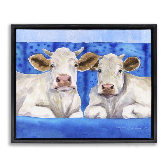 Stupell Industries White Cows on Blue Sofa Black Framed Floater Canvas Wall Art, design by George Dyachenko
