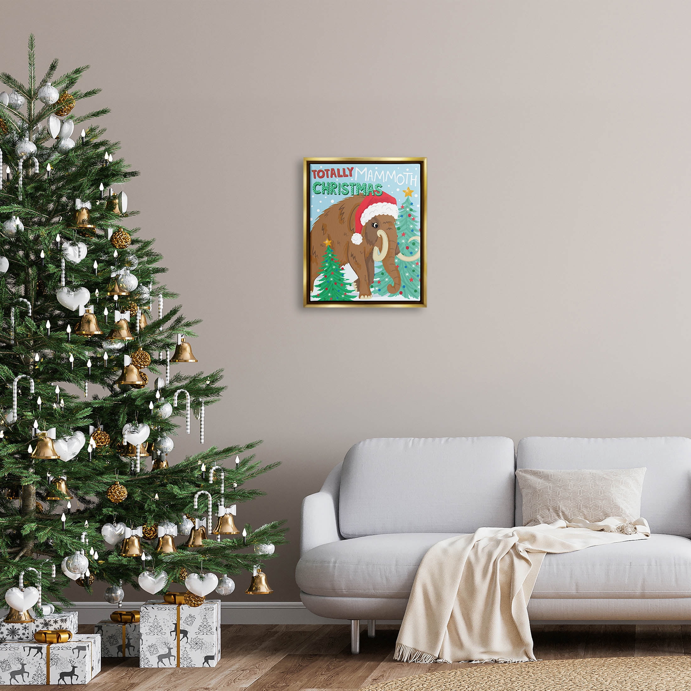 Totally Mammoth Christmas Scene Holiday Graphic Art Metallic Gold Framed Art Print Wall Art