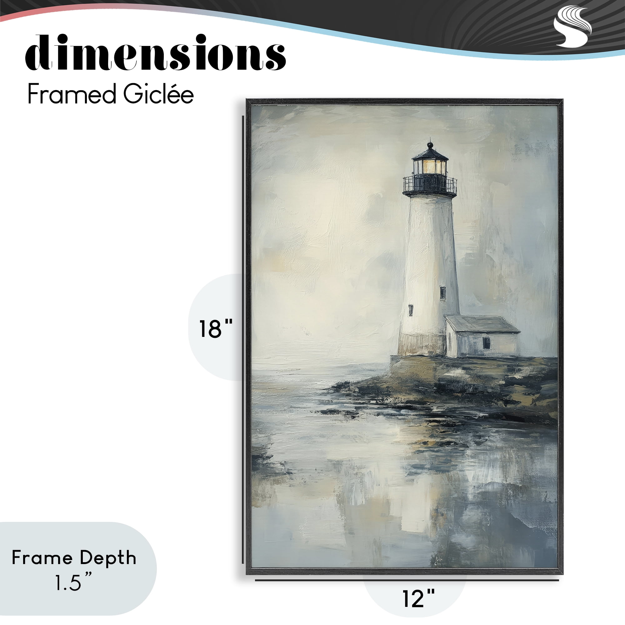 Stupell Industries Moody Lighthouse Reflecting Black Framed Giclee Art, design by Petal Prints Design