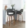 thumbnail image 3 of Vintage Flair 26" Mid-Century Modern Fixed-Height Counter Stool with Swivel in Walnut Wood and Charcoal Fabric with Round Chrome Metal Footrest by LumiSource - Set of 2, 3 of 4