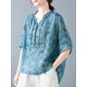 thumbnail image 5 of Blusa holgada para mujer, plisada, con volantes, media manga, estampada, estilo vintage, informal, 5 of 8