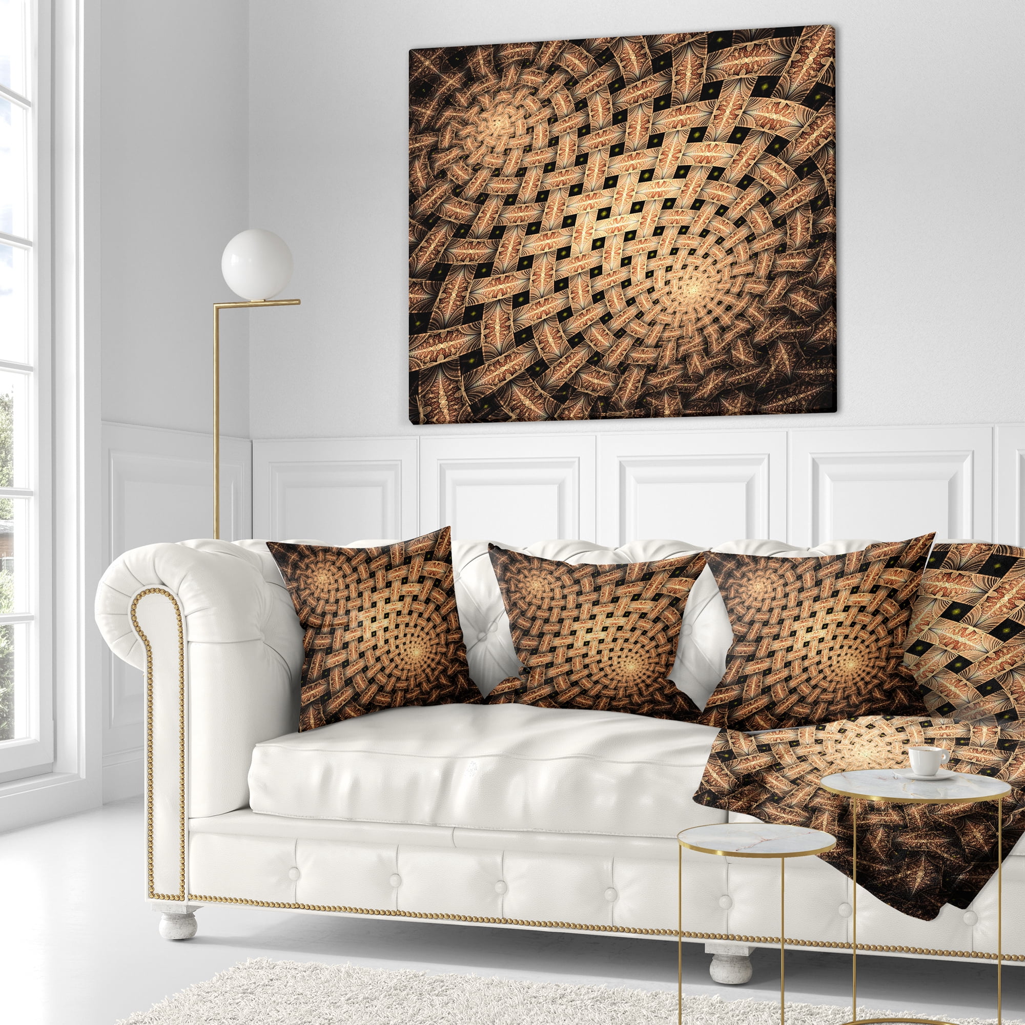 Designart Symmetrical Brown Fractal Flower - Abstract Throw Pillow - 18x18