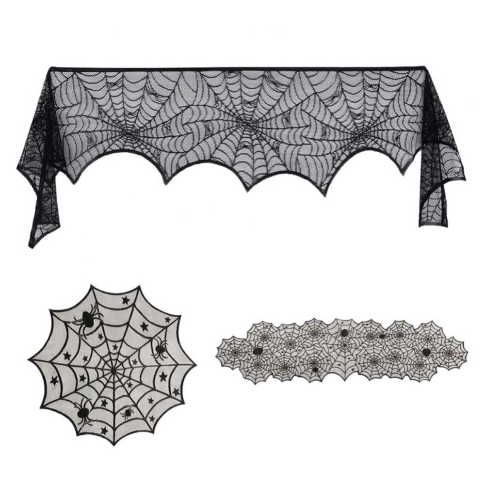 Cobweb Halloween Fireplace Scarf Lace Spider Web Mantle Clothes Cover Home Decor 