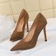 thumbnail image 3 of Zapatos de boda para mujer, zapatos de novia clásicos, tacón alto, boca baja, gamuza, puntiagudos, cuentas de metal, sexy, para discoteca, 3 of 5