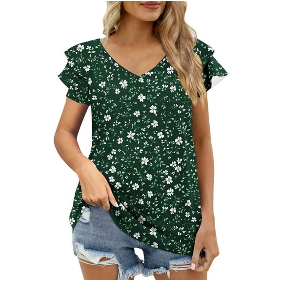 Lumivie Summer Tops For Women Plus Size With Sleeves Tshirts Shirts For Women Graphic Women Blouses Casual Hide Tummy Womens T Shirts V Neck Loose Fit