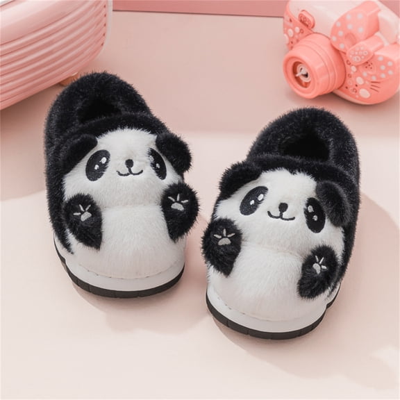 CAIXIA Panda Slippers for Kids Girls Boys Memory Foam Lined Cartoon Cute Animals Non- Sole House Bedroom Slippers Warm Soft Winter Home Indoor Bedroom Slippers Birthday Gifts