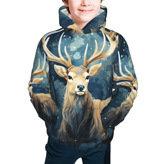 Youth Hoodies Sweashirts Kids Hooded Sweatshirt, Antler Whitetail Deer Hunting Art