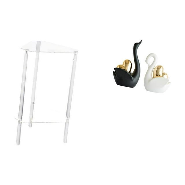 Mesita de noche,Mesa auxiliar de acrílico transparente,mesa auxiliar transparente de 2 niveles,Mesa pequeña de acrílico,mesita de noche pequeña,compacta,estatua de cisne,Estatuas y figuras