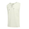 thumbnail image 4 of Men's V-neck strapped solid color cotton and linen sleeveless shirt tops Henley shirt Beige M, 4 of 5