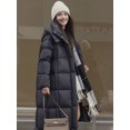 thumbnail image 2 of Chaqueta de invierno nueva para mujer, chaqueta acolchada gruesa y cálida de plumón de pato blanco, abrigo largo con capucha y cuadros a presión de longitud media, 2 of 5