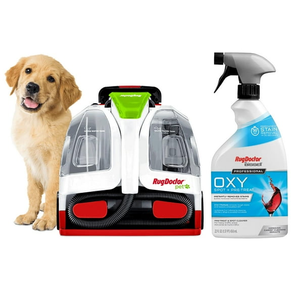 Rug Doctor Pet Portable Spot Cleaner, 2X Suction Power*, Lightweight Pet Carpet Cleaner Machine, with 22 oz Oxy Spot   Pre Treat Formula Bundle