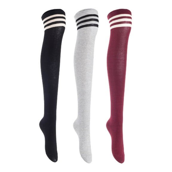 Lian LifeStyle Women's 3 Pairs Adorable Comfortable Soft Thigh High Over Knee High Cotton Socks, Size 6-9, JMYP1022 Black, LightGrey, Wine