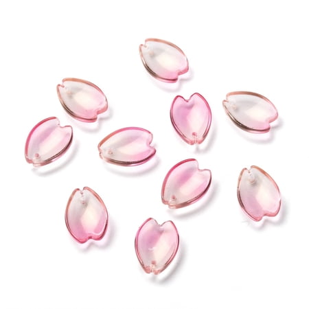 200pcs Transparent Glass Pendants Sakura Petaline Pink 16x12x3.5mm Hole: 0.9mm