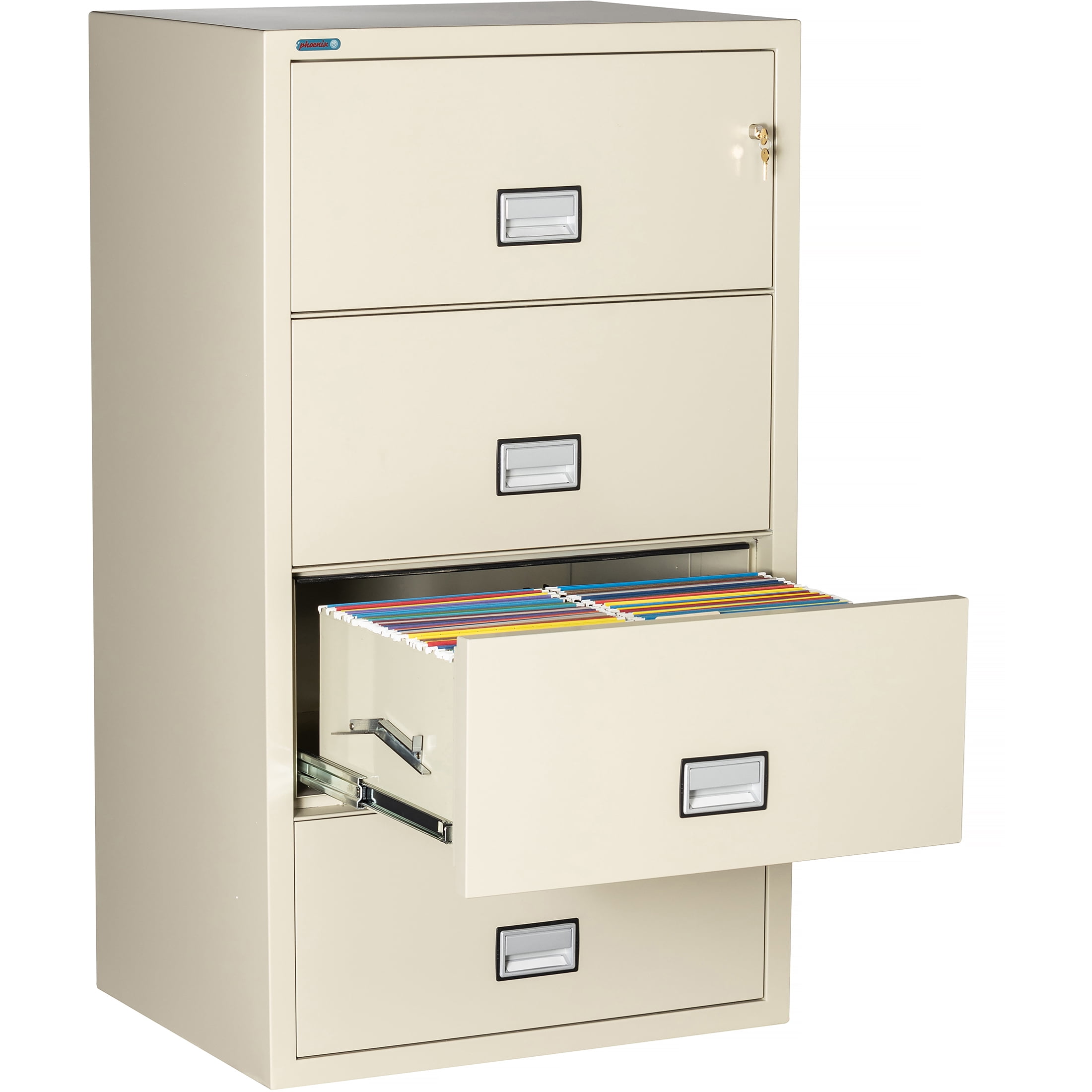 Phoenix Safe Lateral 31 inch 4-Drawer Fireproof File Cabinet with Key Lock, Water Seal, Putty, LAT4W31P