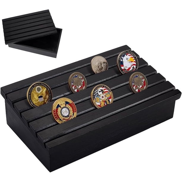 Vitrina de madera para monedas de desafío, 6 filas, estilo militar, para escritorio, colección militar