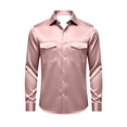 thumbnail image 4 of Kukoosong Men's Lapel Collar Button‑Down Satin Dress Shirt, Regular Fit Long Sleeve Formal Tops with Dual Chest Pockets, Wrinkle Resistant Shirt for Business Party Prom Wear, 4 of 5