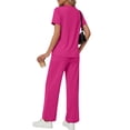 thumbnail image 4 of Fantaslook Two Piece Lounge Sets for Women Vacation Travel Outfits Dressy Casual V Neck Short Sleeve Tops Wide Leg Pants Fashion Outfits, 4 of 8