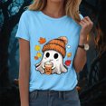 thumbnail image 2 of TOWED22 Women Cute Bow Ghost Halloween Shirt Funny Halloween Costume Tshirts Short Sleeve Spooky Graphic Tee Tops(Sky Blue,L), 2 of 8