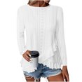 thumbnail image 3 of TKLPEHG Blouses for Women Crew Neck Hem Irregular Eyelet Shirts Comfy Long Sleeve T Shirt Fall Tops Fashion Solid Color Lightweight Casual Loose Pullover (White,S), 3 of 8