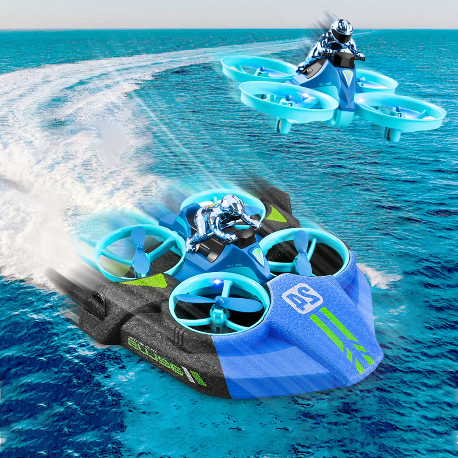 3-in-1 RC Toy Helicopter Boat Car, All-Terrain Waterproof Remote Control Vehicle, 360° Stunts with Modular Battery, Headless Mode & LED Lights, Durable Crash-Proof Hovercraft