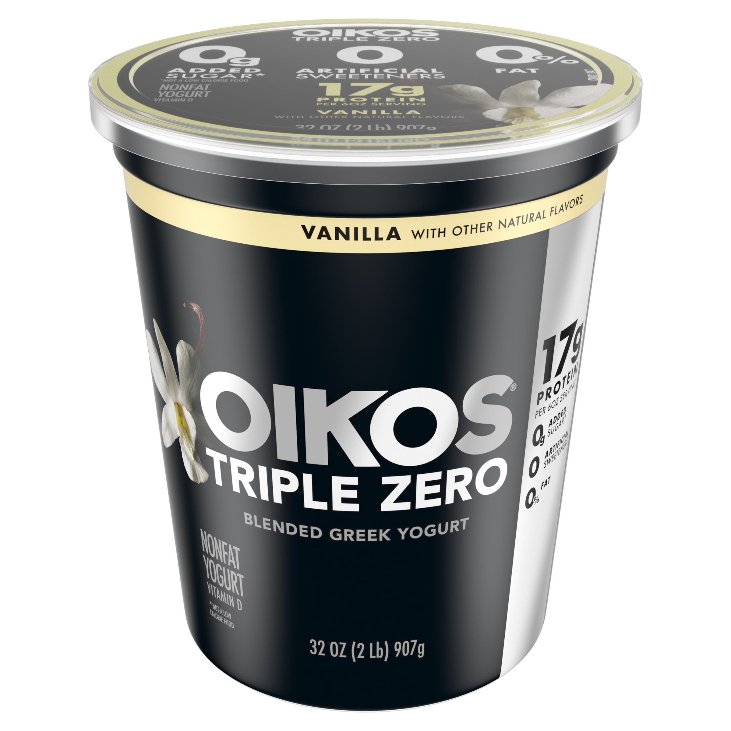 Oikos Triple Zero 17g Protein Nonfat Vanilla Greek Yogurt Tub 32 Oz 
