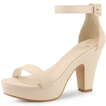 

Unique Bargains Women s Solid Open Toe Platform Slingback Chunky Heel Sandals