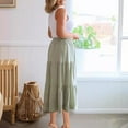 thumbnail image 5 of Womens Pleated Skirt Summer Casual Button Solid Midi Length Skirt Elastic Waist Tiered Ruched Skirts, 5 of 8