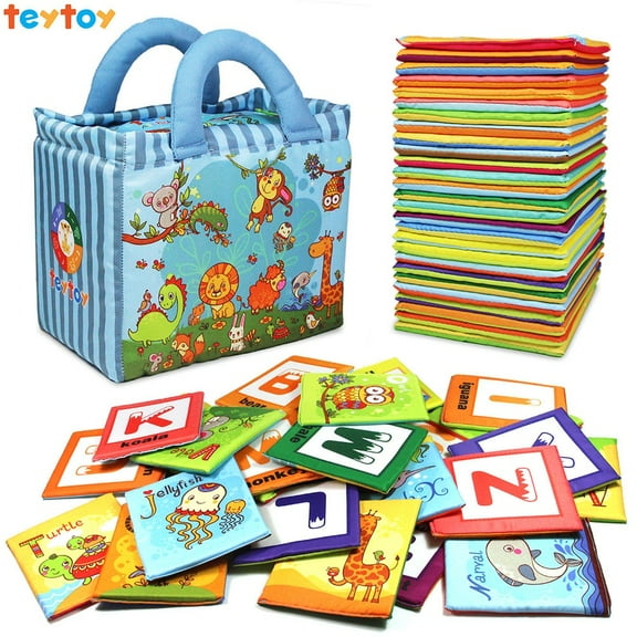 teytoy Soft Abc Alphabet Cards 26 Pieces- Animal Series with Cloth Storage Bag, Baby Flash Cards Preschool Learning Activities, Best Early Educational Toys for 0 1 2 3 Years Old Boys and Girls