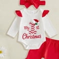 thumbnail image 3 of Faraee Newborn Baby Girl My 1st Christmas Outfit Ruffle Long Sleeve Romper Plaid Print Flare Pants Headband 3Pcs Xmas Clothes Set 0 3 6 9 12 18 Months,White, 3 of 4