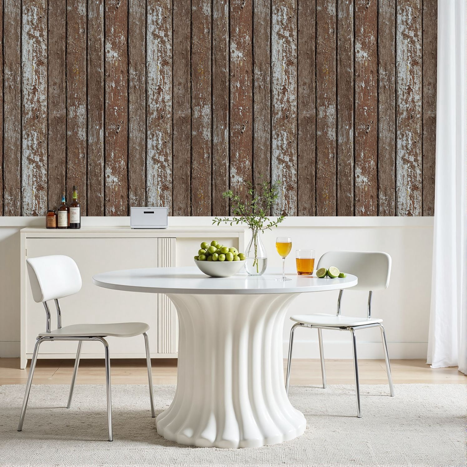 Peel and Stick Wallpaper Weathered Wooden Planks Peeling Paint Rustic Texture 17.7in x 118in Contact Paper Removable Self Adhesive Wall Mural Wall Decor for Bedroom Kitchen Cabinets