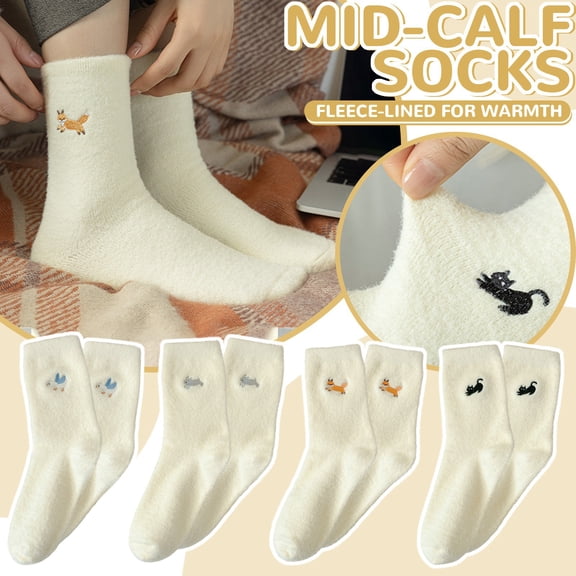 Onlysocks 4 Pair Fuzzy Socks for Women, Soft Cozy Thick Winter Warm Slipper Over-the-Knee Socks, One Pair for Each Style