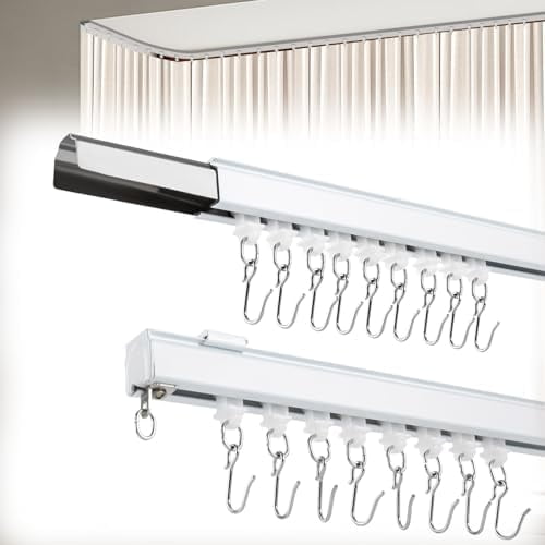 Ceiling Curtain Track, 9-12 ft Aluminum Bendable Curtain Rail System with Hooks, Corner Connectors for Room Divider RV Curtain Bedroom