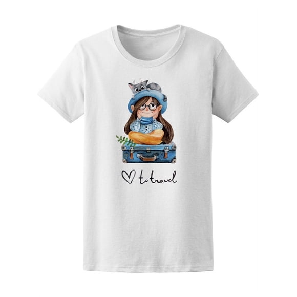 Playera Para Mujer - Ilustracion Mujer Con Gato, Yo Amo Viajar Smartprints T-shirt