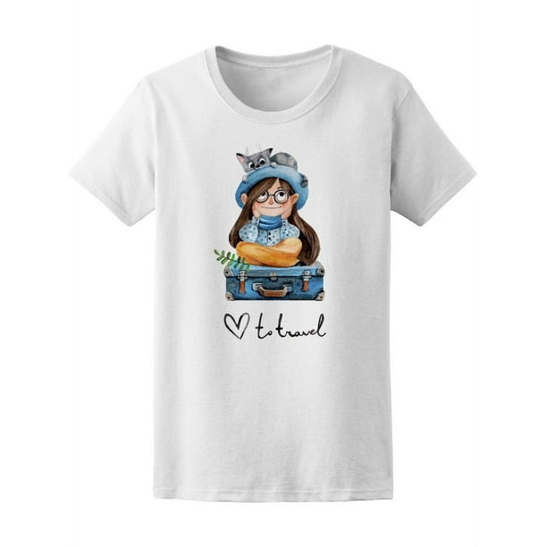 Playera Para Mujer - Ilustracion Mujer Con Gato, Yo Amo Viajar Smartprints T-shirt