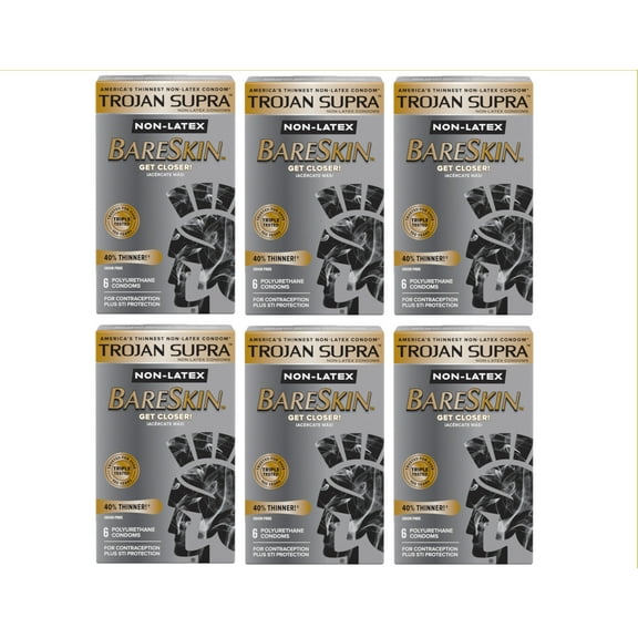 TROJAN Supra Lubricated Premium Condoms, MicroSheer Polyurethane, Ultra-Thin 6 ea (Pack of 6)