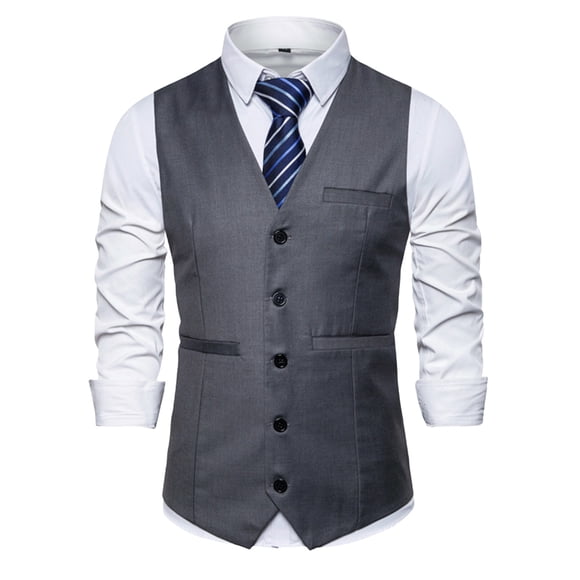 Chaqueta de Traje de Ocio de Bolsillo sin Cuello en V de Color Sólido sin Mangas, Trajes de Hombre de Ajuste Delgado para el Uso Formal Informal