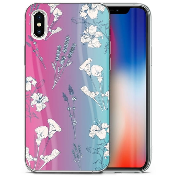 Case Yard iPhone-X Case Clear Soft & Flexible TPU Ultra Low Profile Slim Fit Thin Shockproof Transparent Bumper Protective Cover Drop Protective Cell Phone Cases (Flowers X)