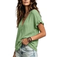 thumbnail image 5 of Women's Casual Linen V-Neck Short Sleeve Solid Color Blouse Top, 5 of 7